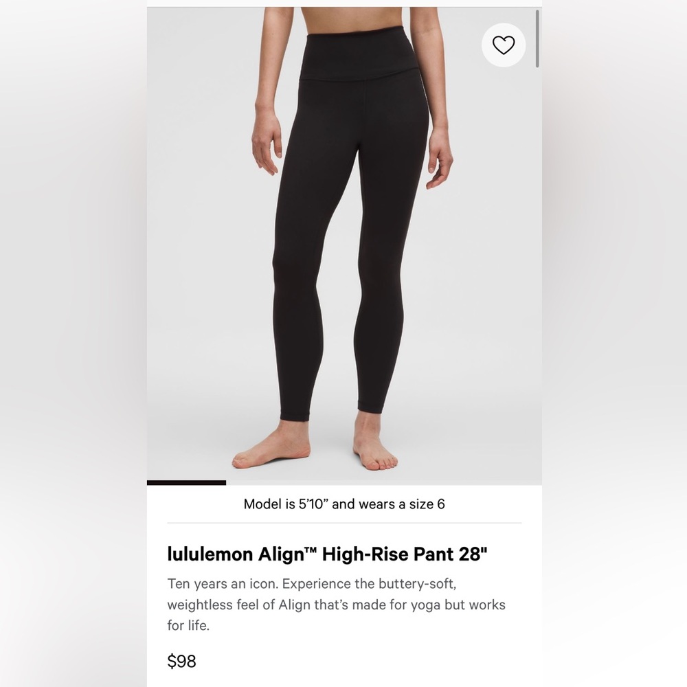 NWOT - Lululemon Align High Rise 28" - size 2 - black